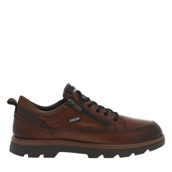 Sneakers en cuir marron à talon plat et à lacets rond avec zip latéral