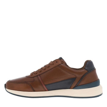 Sneakers en cuir cognac à talon plat et à lacets plats enduits et zip latéral