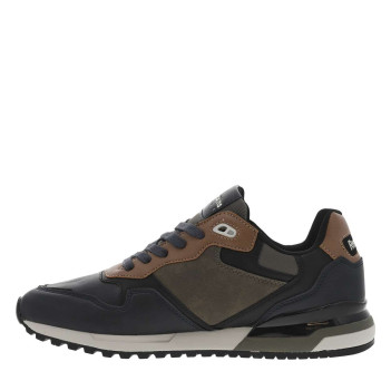 Sneakers bleu marine, kaki et camel à talon plat et à lacets plats marine