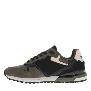 Sneakers kaki à semelle à talon plat, à lacets et étiquette