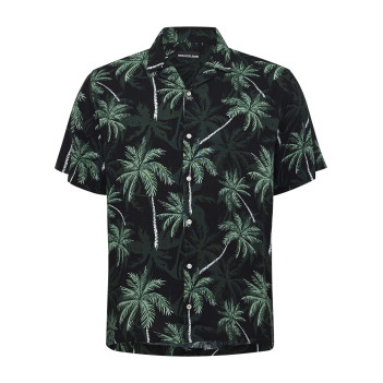Chemise à manches courtes verte avec un imprimé tropical et un col cubain