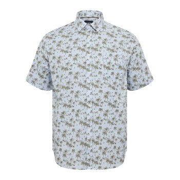 Chemise en coton et lin mélangé bleue ciel à motifs avec une coupe regular fit