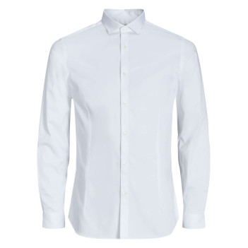 Chemise en coton blanche unie à coupe loose avec col italien et manches longues