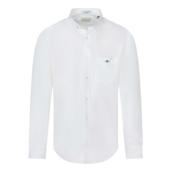 Chemise en coton blanche unie à col américain avec une poche plaquée