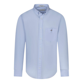 Chemise en coton bleue ciel unie à col américain avec une poche plaquée