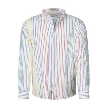 Chemise en coton blanche à rayures avec une coupe regular fit et une poche