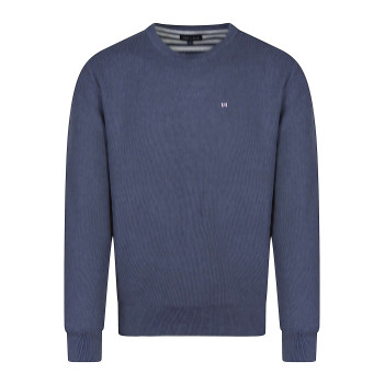 Pull en coton marine uni avec une coupe droite et un col rond