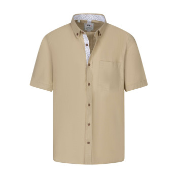 Chemise à manches courtes en coton beige unie avec un col américain