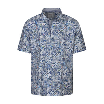 Chemise en coton bleue imprimée à coupe regular fit avec un aspect gaze de coton