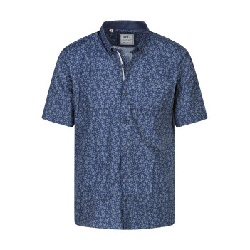 Chemise à manches courtes en coton marine à petites fleurs et à col américain