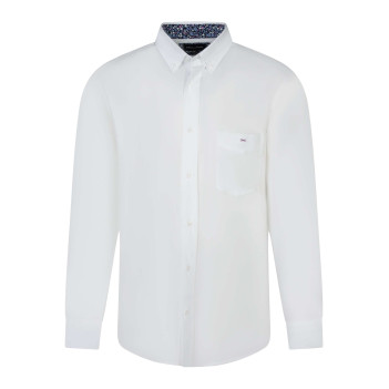 Chemise en coton blanche unie à coupe droite avec un col boutonné et une poche