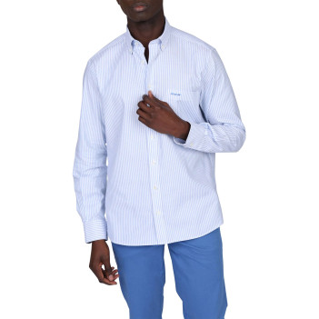 Chemise en coton bleue imprimée avec une coupe droite à col français