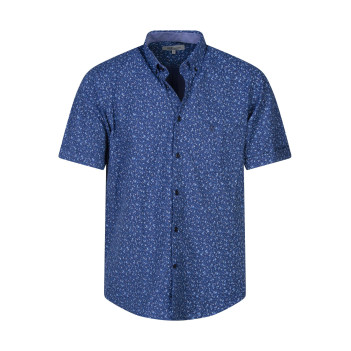 Chemise manches courtes en coton marine fleurie avec une coupe droite