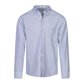 Chemise manches longues en coton ciel rayée avec une coupe droite