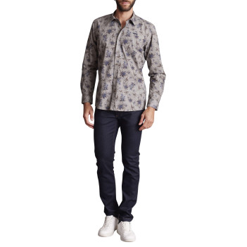 Chemise en coton grise à motifs et avec une coupe regular fit