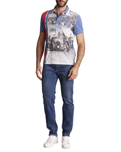 Polo en coton gris et bleu...