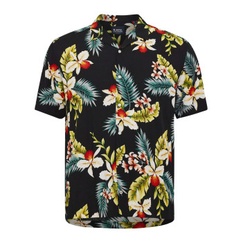 Chemise à manches courtes noire à imprimé tropical avec un col cubain