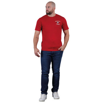 T-shirt en coton biologique rouge imprimé avec une coupe droite et un col rond