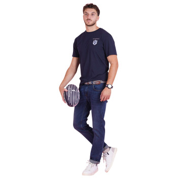 T-shirt en coton biologique marine uni avec une coupe droite et un col rond