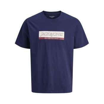 T-shirt en coton marine avec un logo rouge imprimé et un col rond
