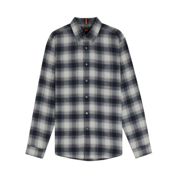 Chemise en coton grise à motif écossais coupe regular avec un col à rabats