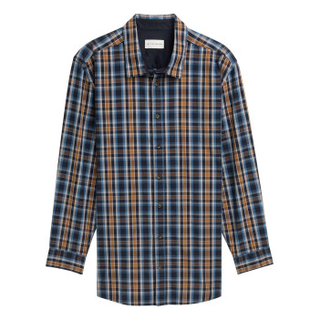 Chemise en coton mélangé marine carreaux avec une coupe droite à col français