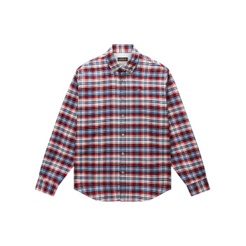 Chemise en flanelle rouge à carreaux en coton avec une coupe droite