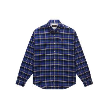 Chemise en flanelle bleue à carreaux en coton avec une coupe droite