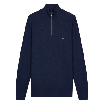 Pull en coton marine avec un col camionneur et des manches longues
