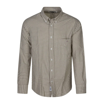Chemise en coton beige orné d'un motif à carreaux avec un col à rabats