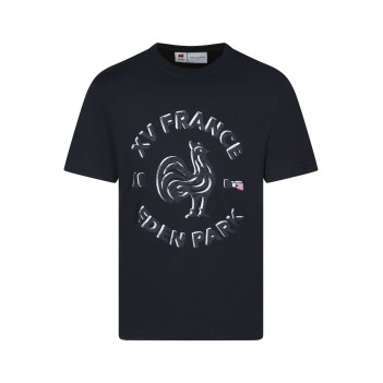 T-shirt en coton marine coupe ajustée avec un col rond et un imprimé