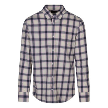 Chemise en coton beige à carreaux coupe regular fit avec un col français