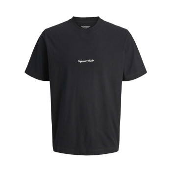 T-shirt en coton noir uni avec une coupe droite et un col rond