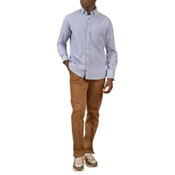Chemise en coton biologique bleu à motif pied de poule et à coupe droite