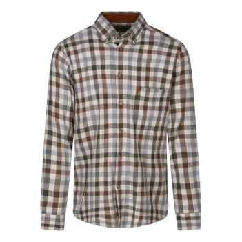 Chemise en coton kaki à carreaux avec une coupe droite et un col à rabats