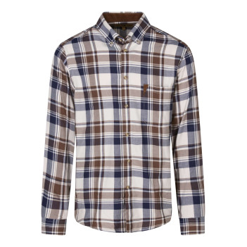 Chemise en coton écrue à carreaux avec une coupe droite et un col à rabats