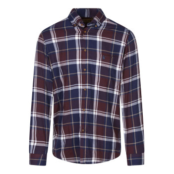 Chemise en coton bordeaux carreaux avec une coupe droite et un col à rabats
