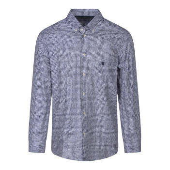 Chemise en coton blanche et marine fleuri avec une coupe regular fit