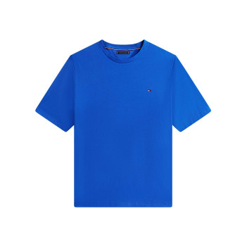 T-shirt en coton bleu uni avec une coupe droite et un col rond