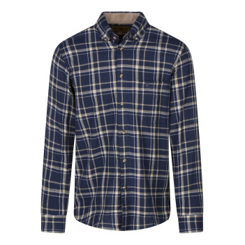 Chemise en coton bleue à carreaux avec une coupe droite et un col à rabats