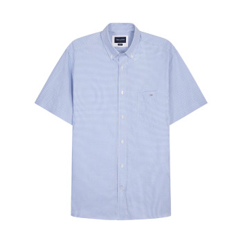 Chemise en coton bleu clair vichy avec une coupe droite et un col à revers