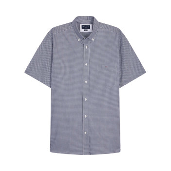 Chemise en coton marine vichy avec une coupe droite et un col à revers