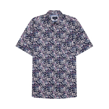 Chemise en coton noire à motif floral avec une coupe droite et un col à revers