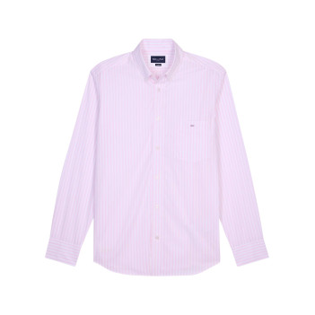 Chemise en coton rose à rayures avec une coupe droite et un col à revers