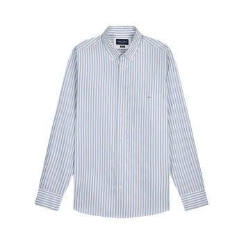 Chemise en coton bleue à rayures avec une coupe droite et un col à revers