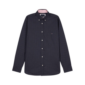 Chemise en coton noire à motifs avec une coupe droite et un col à revers