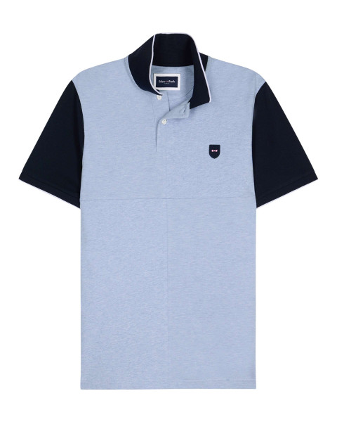 Polo en coton bleu uni avec...