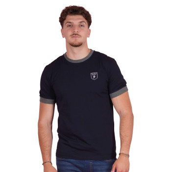 T-shirt en coton marine uni pourvu de manches courtes et d'un col rond