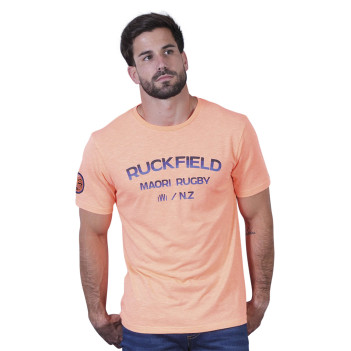 T-shirt orange uni pourvu d'un col rond et de manches courtes