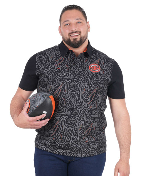 Polo en coton noir à motifs...